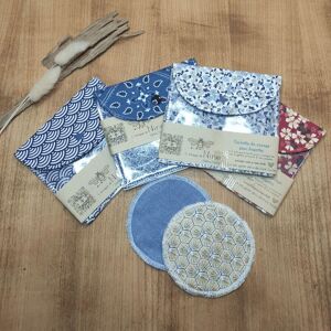 Pochette de voyage + 2 lingettes (1 Lin Lavé, 1 Coton imprimé)