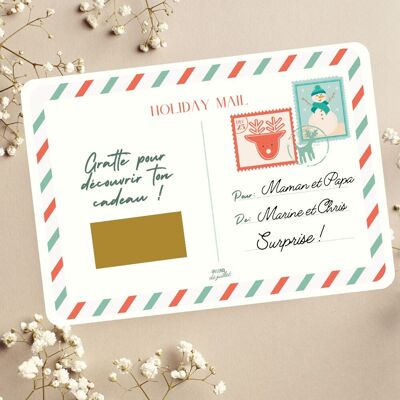 Carte à gratter Noël personnalisable pour offrir un cadeau ou annoncer une bonne nouvelle, bon cadeau Noël, carte cadeau Noël, ticket à gratter personnalisé, annonce grossesse, annonce bébé, annonce mariage, demande témoin, demande parrain