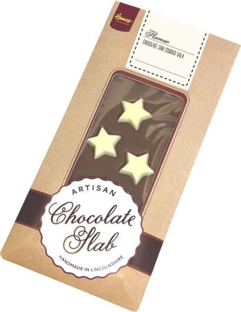 Barre artisanale de chocolat au lait avec Gala des étoiles en chocolat blanc