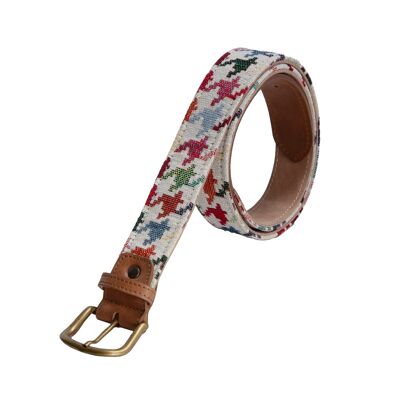 Brown leather Stinger belt with cotton fabric