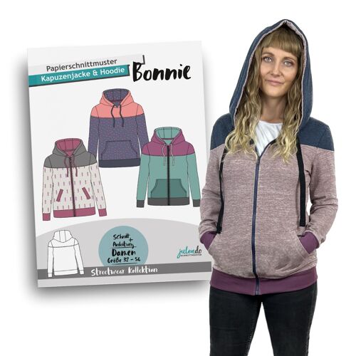 Schnittmuster Hoodie/Zipper Bonnie, Gr. 32-54 | Papierschnittmuster für Damen mit Nähanleitung