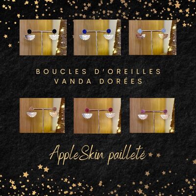 Boucles d'oreilles VANDA dorées et AppleSkin pailleté