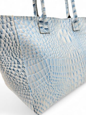 Sac cuir Lola croco bleu 4