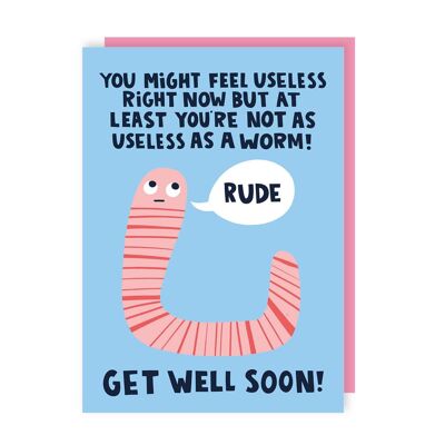 Funny Worm Thinking of You Get Well Soon Card Pack of 6