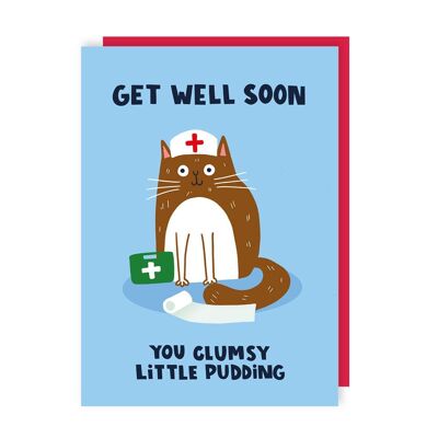 Funny Clumsy Pudding Get Well Soon Card Pack of 6