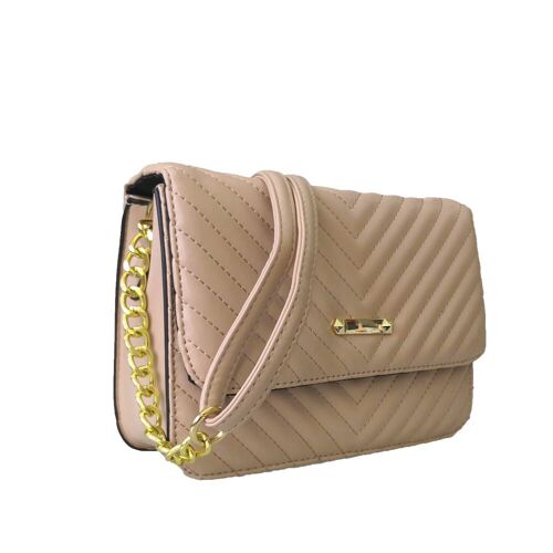Quilted Box Clutch Bag with Chain Strap - Nude