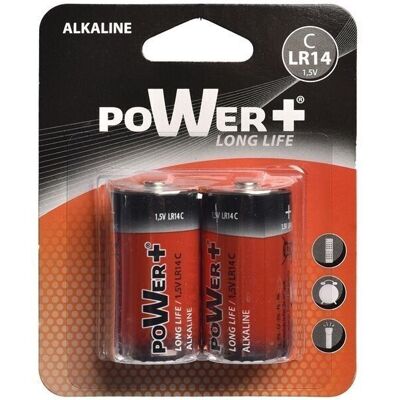 LR14 alkaline battery in blister pack of 2