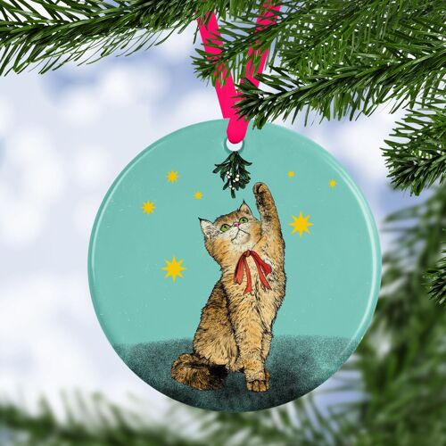 Holly Jolly Cat Ceramic Christmas Tree Decoration | Cute Cat Bauble