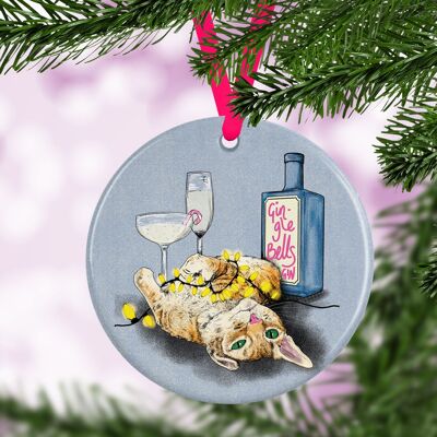 Decoración del árbol de Navidad con gato jengibre y ginebra | Adorno de gato | Decoración festiva