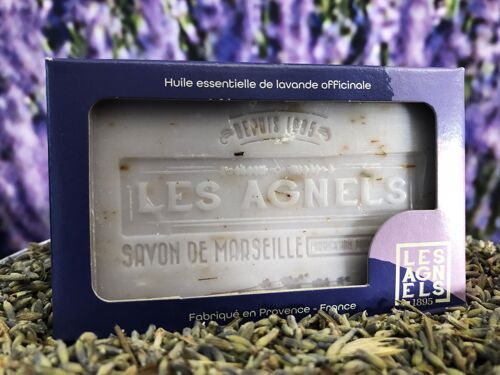 Savon de Marseille à l'Huile Essentielle de Lavande Officinale des Agnels et Fleurs de Lavande 100g