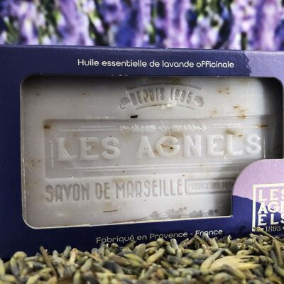 Marseille Soap with Agnels Officinale Lavender Essential Oil and Lavender Flowers 100g