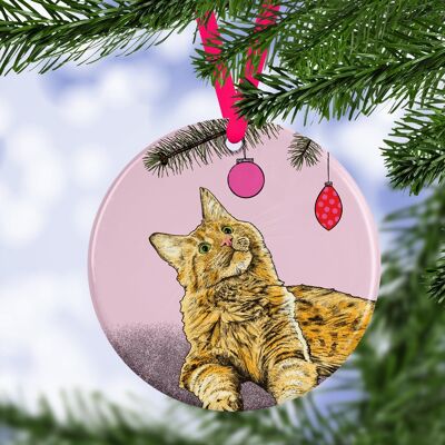 Decorazione per albero di Natale in ceramica con gatto zenzero | Pallina di gatto