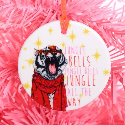 Decoración de árbol de Navidad de cerámica con diseño de tigre 'Jungle Bells' | Divertida decoración festiva