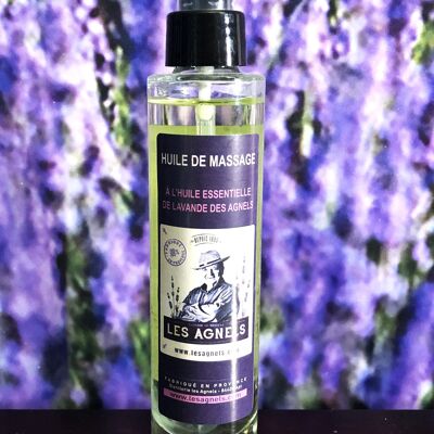 Aceite de masaje con aceite esencial de lavanda.