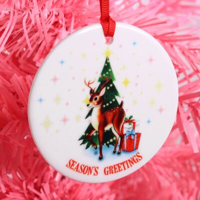 Décoration d'arbre de Noël en céramique de renne rétro | Décorations festives vintage