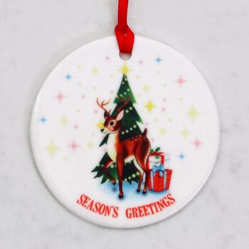 Décoration d'arbre de Noël en céramique de renne rétro | Décorations festives vintage 3