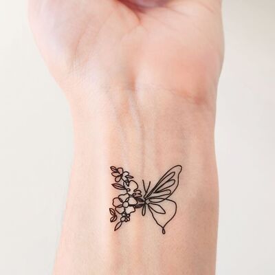 tatuaggio temporaneo con fiore farfalla (set da 2)