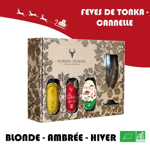 Coffret Bières Hiver NOËL Blonde Ambrée 33cl et un verre à pied - LA BARBOTINE