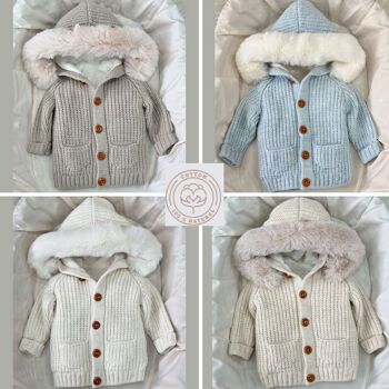 Cardigan élégant pour bébé tricoté en grosse maille, manteau avec détail en fourrure 1