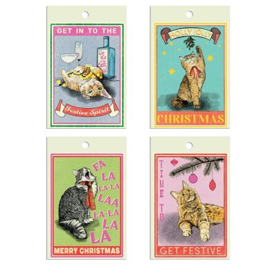 Confezione da 8 etichette regalo festive feline | Confezione regalo per gatti | Etichetta di Natale