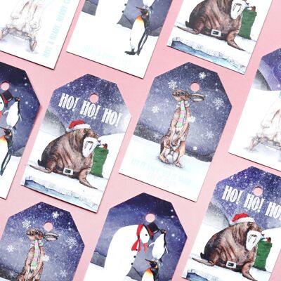 Paquete de ocho etiquetas de regalo con animales del País de las maravillas invernales | envoltura de navidad