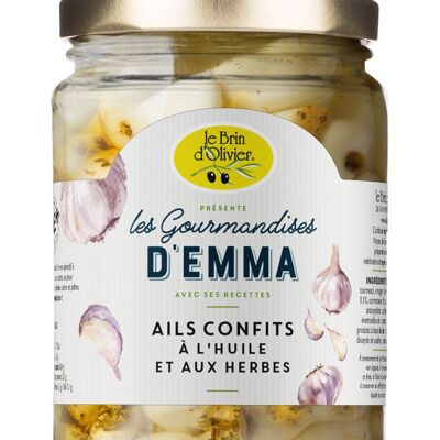 Ajos confitados en aceite y hierbas 12 x 285g - Les Gourmandises d'Emma