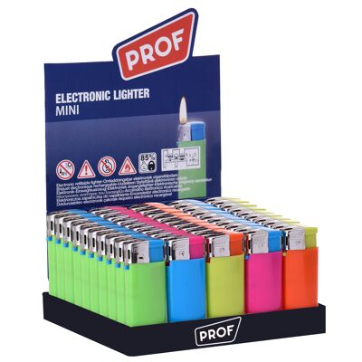 Prof Display of 50 mini smooth lighters assorted colors