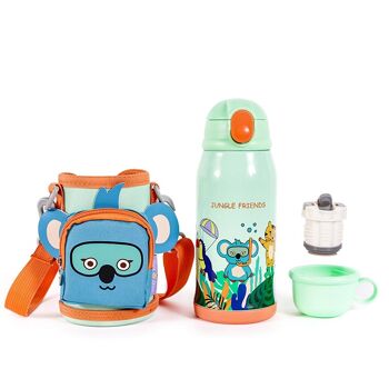 Bouteille d'eau pour enfants Milk & Moo Steel avec sac Jungle Friends 550 ml / 18,5 oz 2