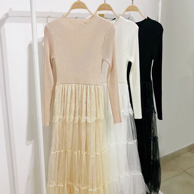 Bi-material dress - 22081