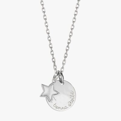 Fêtes de mères - Bonne fête maman - Collier disque - Pendentif en nacre - Collier étoile - bijoux personnalisé