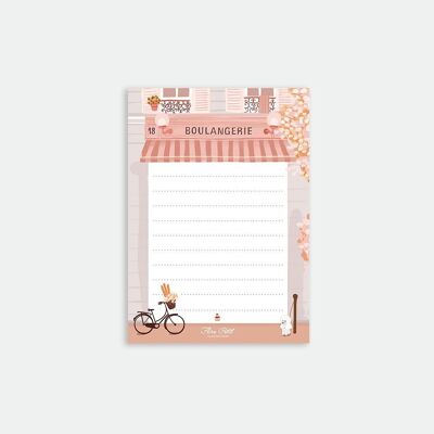 Notepad, A6 format. Illustration of the window of a Bakery, street scene in France, in Paris. Souvenir of Paris
