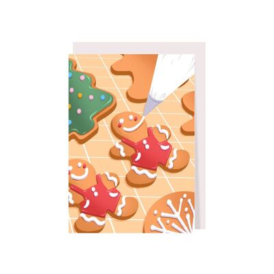 Tarjeta navideña con galletas de jengibre.