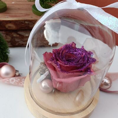 rose éternelle violette sous cloche