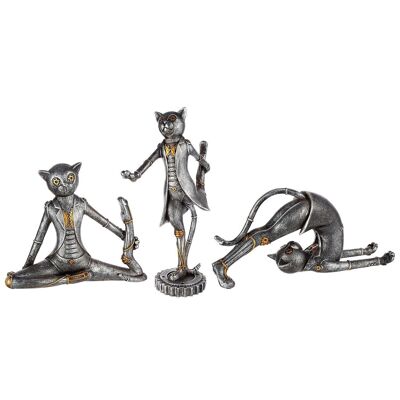 Scultura Steampunk "Yoga Cats" 3 assortiti