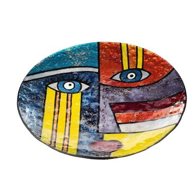 Plate "Abstract" H.2.7cm multicolored yellow