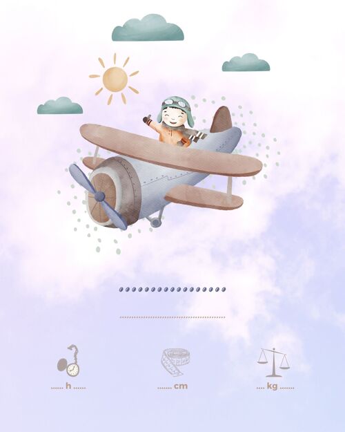 Affiche naissance personnalisable - Avion