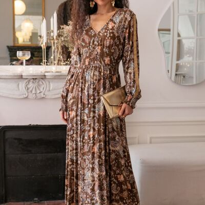 Maxi robe Col V orné de boutons   imprimé Paisley avce Lurex , poches invisibles