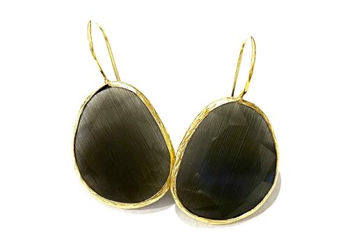 Earrings black cateye stone large