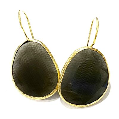 Boucles d'oreilles pierre cateye noire grande