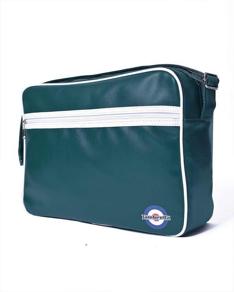 Borsa da volo retrò verde scuro/bianco