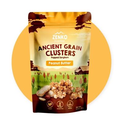 ZENKO Ancient Grain Clusters – Erdnussbutter (24 x 35 g) | Vegan und glutenfrei | Gesunder Snack | Besser als Popcorn!