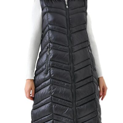 BELLANEVA Gilet matelassé pour femme avec capuche en fourrure sans manches - Gilet matelassé pour l'hiver - Veste de transition - Chauffe-corps pour l'extérieur - Noir