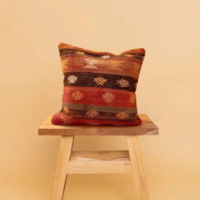 Lata de cojín turco - Reciclado de alfombras antiguas, 40x40cm, lana