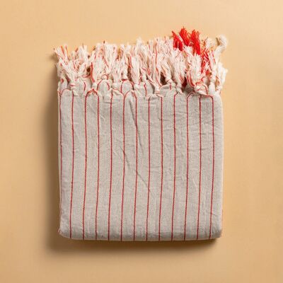 Turkish Towel Gulum - Red striped, soft, handwoven by using original organic Turkish cotton