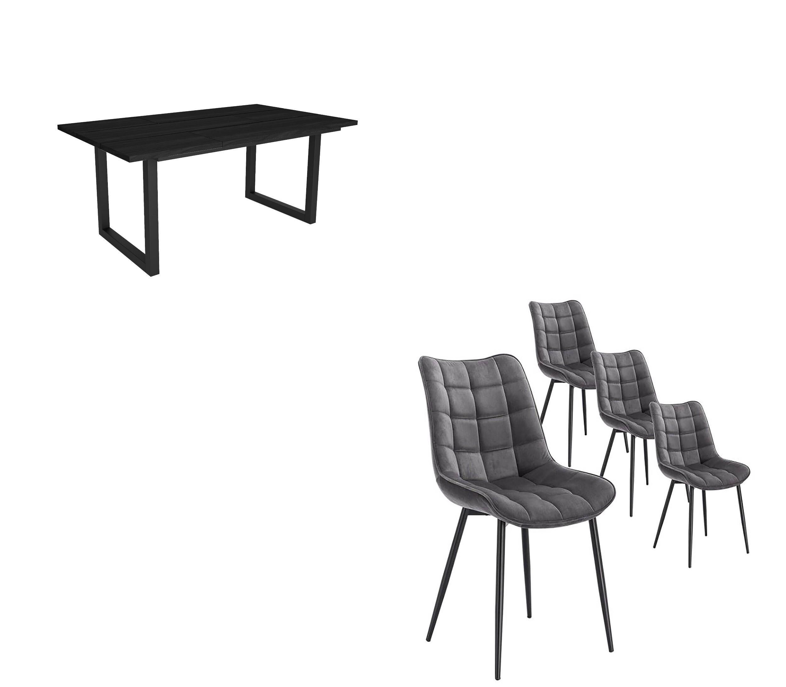 Skraut Home - Ensemble de salon, table à manger | 170 | Noir | Style Industriel, Table Fixe, Pack de 4 Chaises de Salle à Manger | Chaise rembourrée
