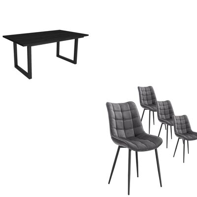 Skraut Home - Ensemble de salon, table à manger | 170 | Noir | Style Industriel, Table Fixe, Pack de 4 Chaises de Salle à Manger | Chaise rembourrée