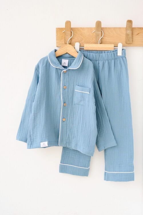 Pijama camisero algodón orgánico - Azulón