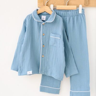 Pijama camisero algodón orgánico - Azulón