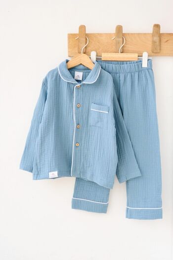 Pyjama chemise en coton bio - Bleu 1