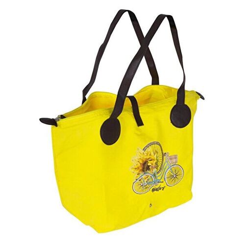 Biggdesign Shoulder Bag, Bicycle Pattern, 40 cm, Foldable, Washable, Yellow Color
